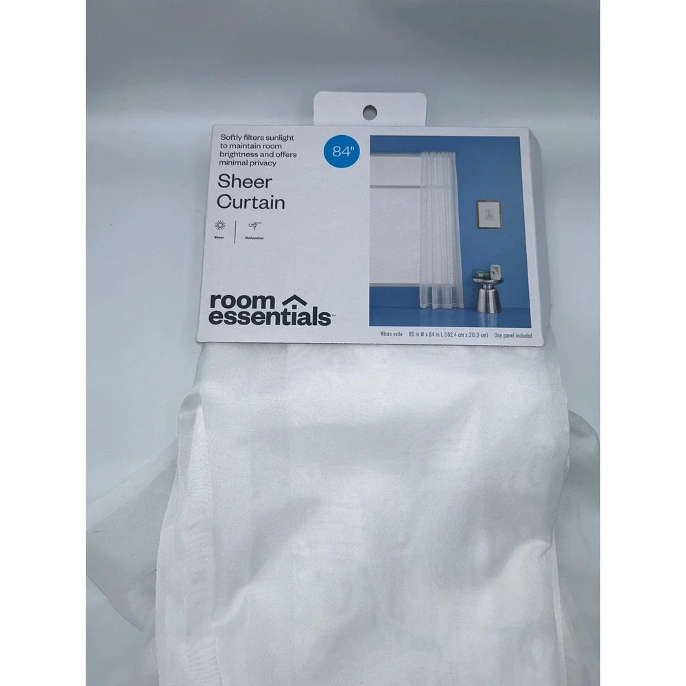 Room Essentials White Sheer Curtain Panel 60x84 Rod Pocket Voile 100%‎ Polyester